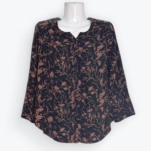 Collective Concepts Dressy Button Front Black Brown Floral Leaves Size S